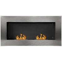 HOMCOM Cheminée bioéthanol Murale encastrable brûleur 2 x 0,9 L, environ 3 h de durée de combustion 110L x 14l x 54H cm Couverture 25-30 m² Acier inox(m-11)