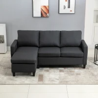HOMCOM Ecksofa, 3 Sitzer Sofa und Kissen, Eckcouch, L-Form Couch für Wohnzimmer, Schlafzimmer 197 x 139 x 91 cm, Leinen, Dunkelgrau(m-7)
