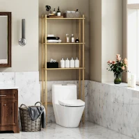 HOMCOM Ruimtebesparend Toiletregal 3 Niveaus, Natuurlijk Hout 69 x 25,5 x 181 cm(m-2)