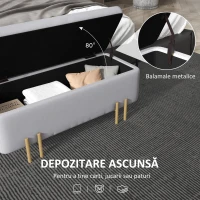 HOMCOM Bancă de Depozitare cu Șezut Tapițat și Picioare Lăcuite Aurii, 100x40x42 cm, Gri(m-4)