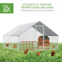 PawHut Coteț de Găini cu Cadru Zincat și Plasă Hexagonală, Țarc cu Acoperiș Impermeabil pentru Găini, Rațe și Iepuri, 3x4x2 m(m-6)