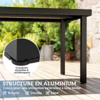 Outsunny Table de jardin rectangulaire pour 8 personnes en aluminium table de salle à manger extétieur plateau PE à lattes(m-5)