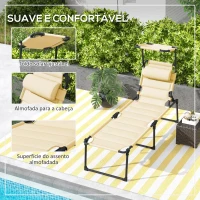 Outsunny Espreguiçadeira Dobrável Espreguiçadeira de Jardim com Toldo Ajustável para Jardim Terraço Piscina 70x200x45 cm Creme(m-6)