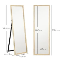 HOMCOM Volledige Lichaamsspiegel, MDF-frame, Splintervrije Folie, 162,6 x 53,3 cm, Natuurhout(m-3)
