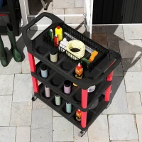 HOMCOM Werkzeugwagen mit 3 Ebenen, seitliche Griffe, Räder, Kunststoff, Rot(m-9)
