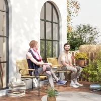 Outsunny 3-delig Rattan Bistroset, Zitgroep, Tuinset met 2 Tuinstoelen, Salontafel 54 x 66 x 76 cm Geel(m-7)