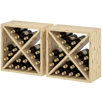 HOMCOM Set of 2 Wooden Wine Rack, X-Shaped Square Tabletop Storage Holder for 24 Bottle, Natural Wood(m-11)