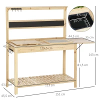 Outsunny Table de rempotage - table de jardinage avec 2 étagères, tiroir, tablette rabattable, 8 crochets, évier, tamis, tableau noir - table de plantation bois sapin(m-3)