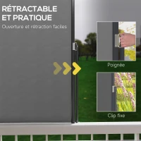 Outsunny Store latéral brise-vue paravent rétractable 3 x 1,4 m alu. polyester anti-UV haute densité 180 g/m² gris foncé(m-5)