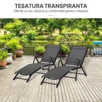 Outsunny Set 2 Sezloguri de Gradina Pliabile cu Spatar Reglabil in 7 Pozitii, din Aluminiu si Plasa Respirabila, 64x134x95cm, Negru(m-4)
