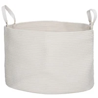 HOMCOM Coș pentru Rufe de 88L, Portabil și Pliabil cu Mânere, Coș de Rufe din Bumbac Natural, Ø56x35,5 cm, Alb Crem(m-11)