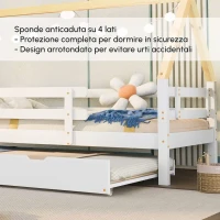 Letto a Casetta Con Letto Estraibile e Ruote, Letto Per Cameretta Senza Materasso, in Legno, 90x200&90x190 cm, Bianco(m-5)