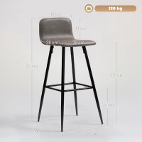 HOMCOM Set 2 Sgabelli Bar con Schienale Basso e Poggiapiedi, Rivestimento in PU e Gambe in Acciaio, Marrone Scuro(m-3)