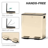 HOMCOM 40L Dual Compartment Stainless Steel Bin, with Deodoriser Holders - Gold Tone(m-6)