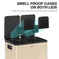 HOMCOM 40L Dual Compartment Stainless Steel Bin, with Deodoriser Holders - Gold Tone(m-5)