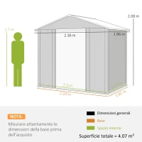 Outsunny Casetta da Giardino in Acciaio Effetto Legno con Doppie Porte Scorrevoli, 236x196x208 cm, Marrone(m-3)