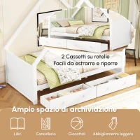 Letto a Casetta per Bambini con 2 Cassetti Estraibili, Letto per Cameretta in Legno e MDF, Senza Materasso, 90×200 cm, Bianco(m-4)