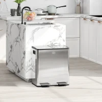 HOMCOM 40L Dual Compartment Stainless Steel Bin, with Deodoriser Holders - Silver Tone(m-2)