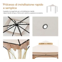 Outsunny Gazebo da Giardino 3x3m in Metallo con Zanzariere e Tettuccio in Poliestere, Beige(m-8)