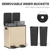 HOMCOM 40L Dual Compartment Stainless Steel Bin, with Deodoriser Holders - Gold Tone(m-7)