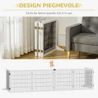 PawHut Cancelletto per Cani di Piccola/Media Taglia a 6 Pannelli Pieghevoli, in Legno e Acciaio, 432x36x70 cm, Bianco(m-6)