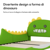Letto Imbottito per Bambini 4+ Anni a Forma di Dinosauro con Doghe in Legno, Rivestimento in Pelle PU, Senza Materasso, 90×200 cm, Verde(m-6)