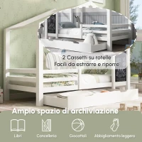 Letto per Cameretta, 6+ Anni con Lavagna e Recinzione, 2 Cassetti, Struttura in Pino 90x200 cm, Bianco(m-4)