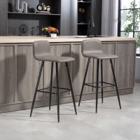 HOMCOM Set 2 Sgabelli Bar con Schienale Basso e Poggiapiedi, Rivestimento in PU e Gambe in Acciaio, Marrone Scuro(m-2)