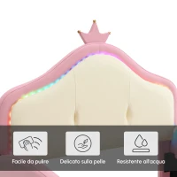 Letto Principessa con Striscia LED, Scivolo e Scala, Design Cartoon con Corona, Senza Materasso, 90x200 cm, Rosa(m-6)