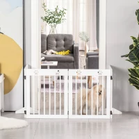 PawHut Barrera para Perros Plegable de 4 Paneles 204x61 cm Barrera de Seguridad para Perros con Estructura de Madera y Patas de Apoyo para Pasillo Escalera Blanco(m-7)