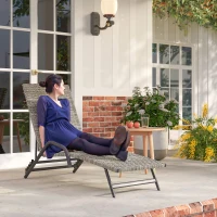 Outsunny Bain de soleil chaise longue en résine tressée inclinable et réglable sur 4 niveaux en forme de S, 156x62x96cm marron(m-2)