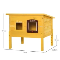 PawHut Maison pour chat en bois niche d'extérieur toit résistant à l'eau avec porte et fenêtre jaune(m-3)