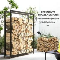 Outsunny Feuerholzgestell mit Rädern, mobil, Metallrahmen, bis 150 kg, 120 x 32 x 151 cm, schwarz(m-4)