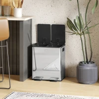 HOMCOM 40L Dual Compartment Stainless Steel Bin, with Deodoriser Holders - Silver Tone(m-9)
