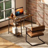 HOMCOM Industrial-Style Work Desk, with Shelves - Brown/Black(m-2)