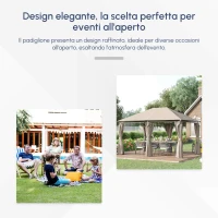 Outsunny Gazebo da Giardino 4x3m con 6 Tende Rimovibili, Struttura in Metallo e Telo in Poliestere Beige(m-4)