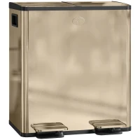 HOMCOM 40L Dual Compartment Stainless Steel Bin, with Deodoriser Holders - Gold Tone(m-1)