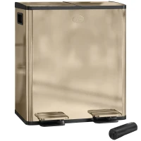 HOMCOM 40L Dual Compartment Stainless Steel Bin, with Deodoriser Holders - Gold Tone(m-10)