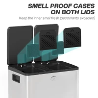 HOMCOM 40L Dual Compartment Stainless Steel Bin, with Deodoriser Holders - Silver Tone(m-5)