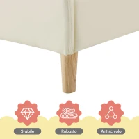 Letto Imbottito con Striscia LED, Testiera Ondulata e Doghe In Legno, Letto per Cameretta in PU, Senza Materasso, 90×200 cm, Bianco(m-6)