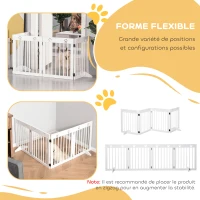 PawHut Barrière de sécurité barrière modulable pliable pour animaux de compagnie 4 panneaux en bois de pin massif 204 x 30 x 61 cm blanc(m-6)
