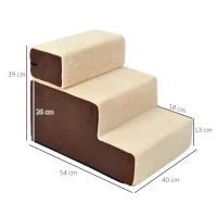 PawHut Escalier pour chien animaux rampe pour canapé 2/3 marches déhoussable dim. 54L x 40l x 39H cm mousse haute densité tissu peluche courte chocolat crème(m-3)