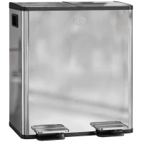 HOMCOM 40L Dual Compartment Stainless Steel Bin, with Deodoriser Holders - Silver Tone(m-1)