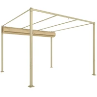Outsunny Gazebo Pergola 3x3 m con Tettuccio Retrattile, 8 Viti e 8 Picchetti, in Poliestere 180g e Metallo, Cachi(m-10)