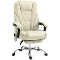 Vinsetto Fauteuil de bureau massant et chauffant hauteur réglable dossier inclinable télécommande repose-pieds rétractable beige(m-11)