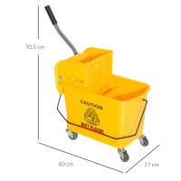 HOMCOM 20L Mop Bucket on Wheels, with Water Separation Panel - Yellow(m-4)