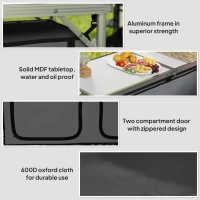 Outsunny 4ft Folding Camping Cupboard Kitchen, Height Adjustable Aluminium Camping Table with Storage, Lightweight Picnic Table for Outdoor Garden BBQ Party(m-6)