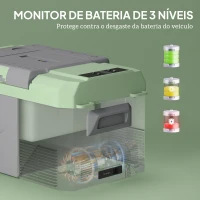 Outsunny Geleira Portátil Elétrica 17,5L -20℃ a +20 ℃ 12V/24V Mini Geleira com Rodas Compressor e Ecrã LED Tátil 61x34x32,4 cm Cinza e Verde(m-6)