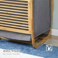 HOMCOM Panier à linge en bambou avec couvercle et poignées grand capacité pour chambre à coucher balcon salle de bain et buanderie 38,5 x 46,5 x 75 cm bois naturel et gris(m-5)