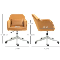 HOMCOM Chaise de bureau velours fauteuil bureau massant coussin lombaire intégré hauteur réglable pivotante 360° jaune(m-3)